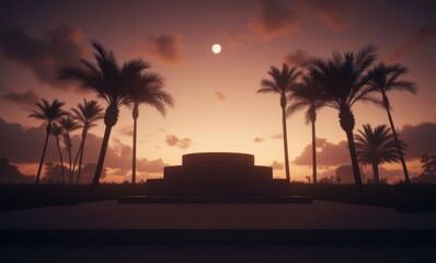 Silhouetted palms at sunset