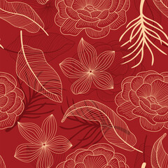 Abstract Floral seamless pattern with leaves. tropical background	