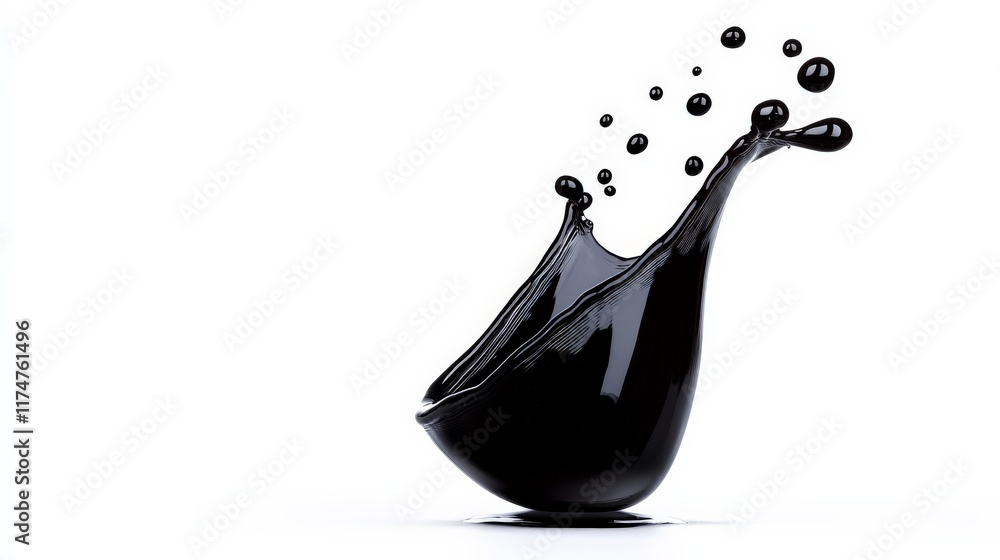 Poster black liquid splash:dynamic black liquid creating a dramatic splash, showcasing its fluidity and tex