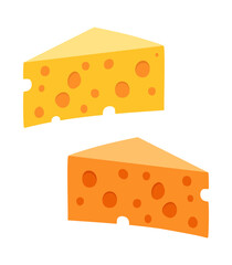 Piece of swiss cheese set isolated flat vector illustration 