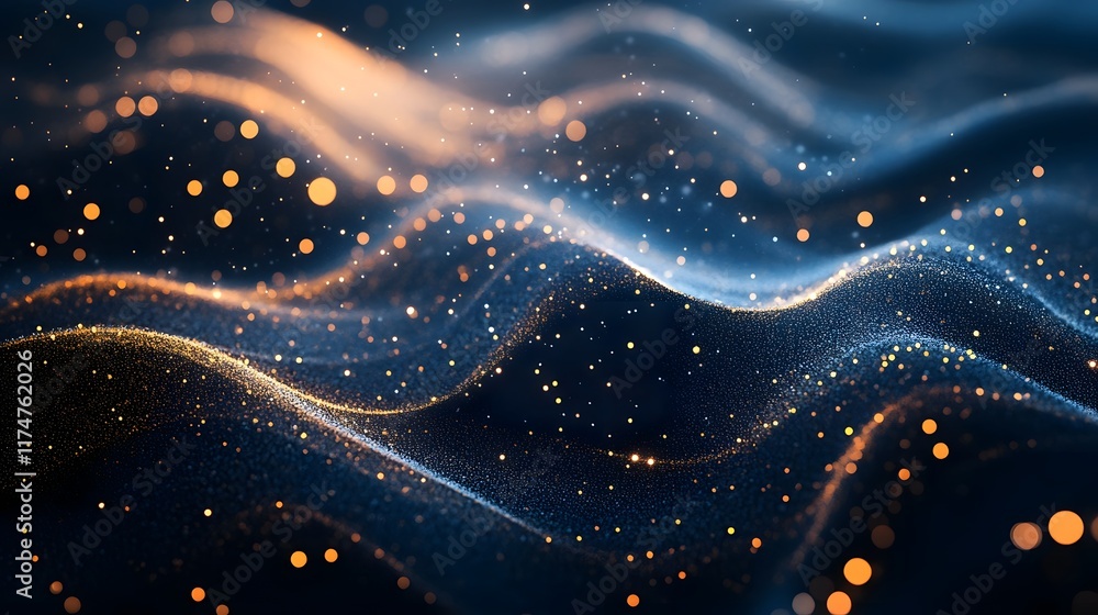 Poster captivating cosmic waves glowing interstellar particles in mesmerizing celestial patterns