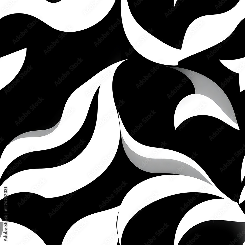 Poster monochromatic leaf pattern: elegant black and white abstract seamless pattern with stylized leaf mot