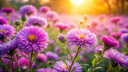 Autumn Meadow Landscape with Blooming Asters and White Space for Text - Perfect for Fall Season Designs
