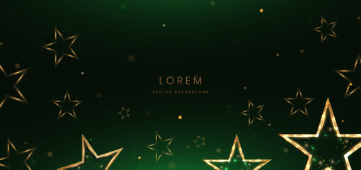 Golden star on dark green background with lighting effect and sparkle.