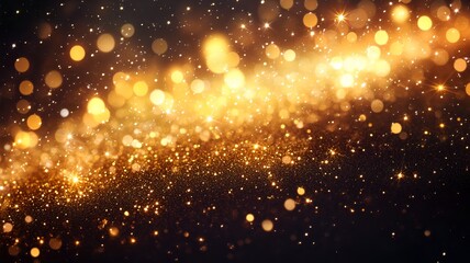 Fototapeta premium Dazzling Glittering Sparkles with Vibrant Golden Lights for Holiday or Party Background Elegant and Luxurious Shimmering Texture with Blurry Bokeh Effect for Festive Atmosphere