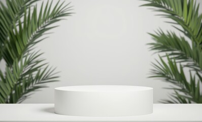 White display podium with greenery background