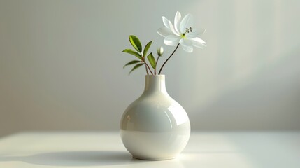 Elegant white porcelain vase with a single flower. 