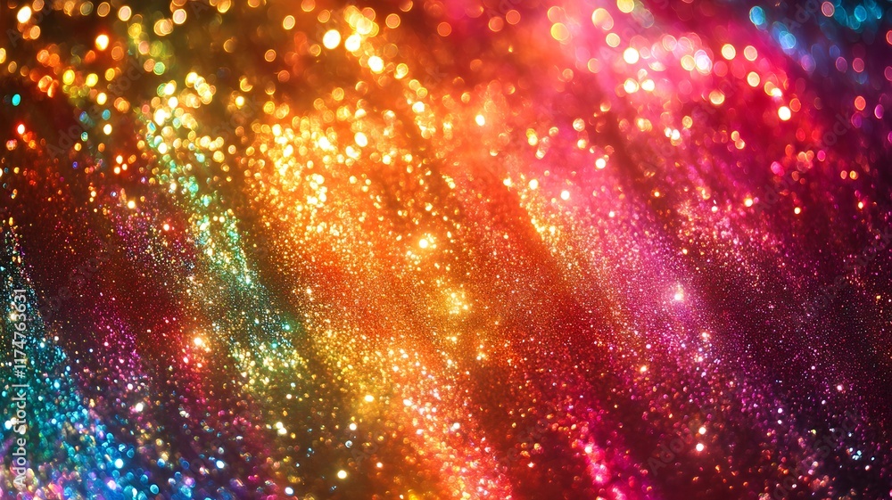 Poster vibrant and dazzling explosion of shimmering multicolored glitter sparkles and lights creating a cap