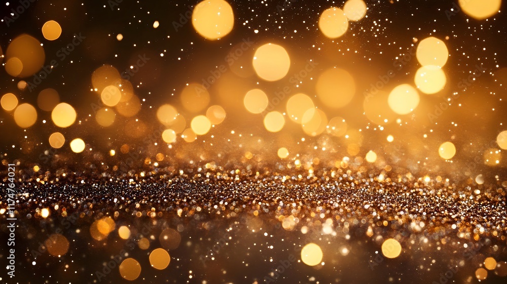 Poster glittering golden sparkles and shimmering particles creating an abstract dazzling and luminous backd