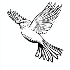 Obraz premium Simple Line Drawing of a Bird in Flight Against a White Background
