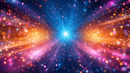 Fototapeta premium Mesmerizing Fireworks Burst with Dazzling Multicolor Glitter and Vibrant Streaks of Light Against a Starry Night Sky Stunning Abstract Background with Vivid Bokeh and Shimmering Explosion of Colors