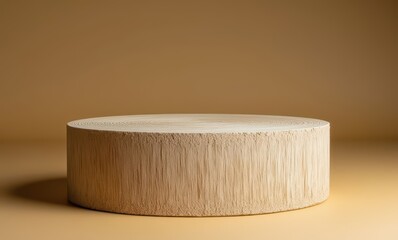Minimalistic wooden pedestal on beige background