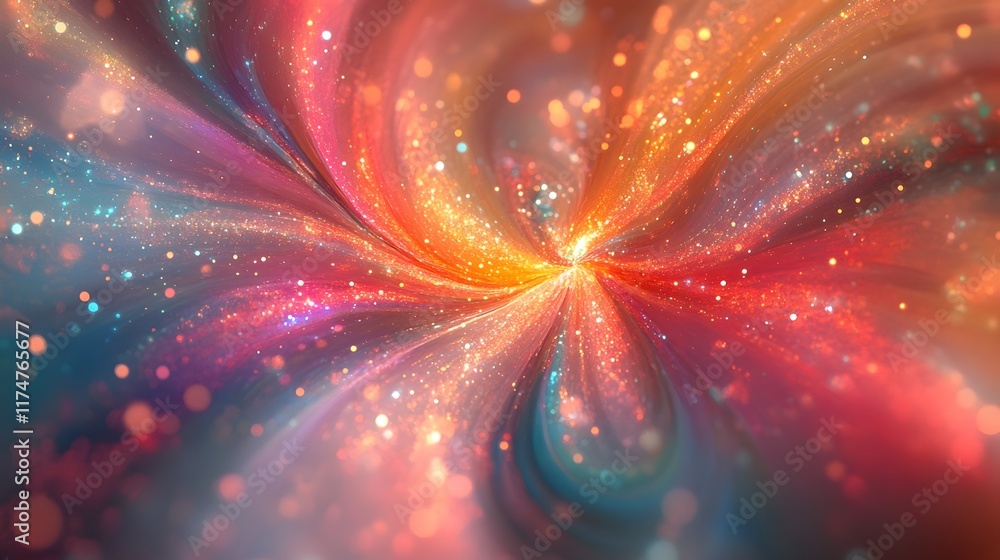 Poster stunning abstract image of a spectacular cosmic swirling multicolored fractal pattern of radiant glo