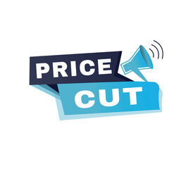Price cut,  banner colorful design label modern vector illustration. Web announce element.