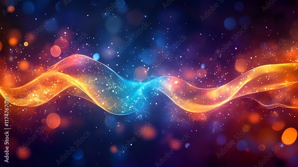 Poster mesmerizing cosmic waves of vibrant glowing energy pulsing and undulating through the digital univer