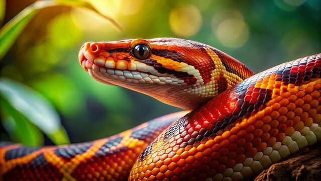 Blood Python Snake Close Up,  Reptile Scales Texture, Wild Animal Photography