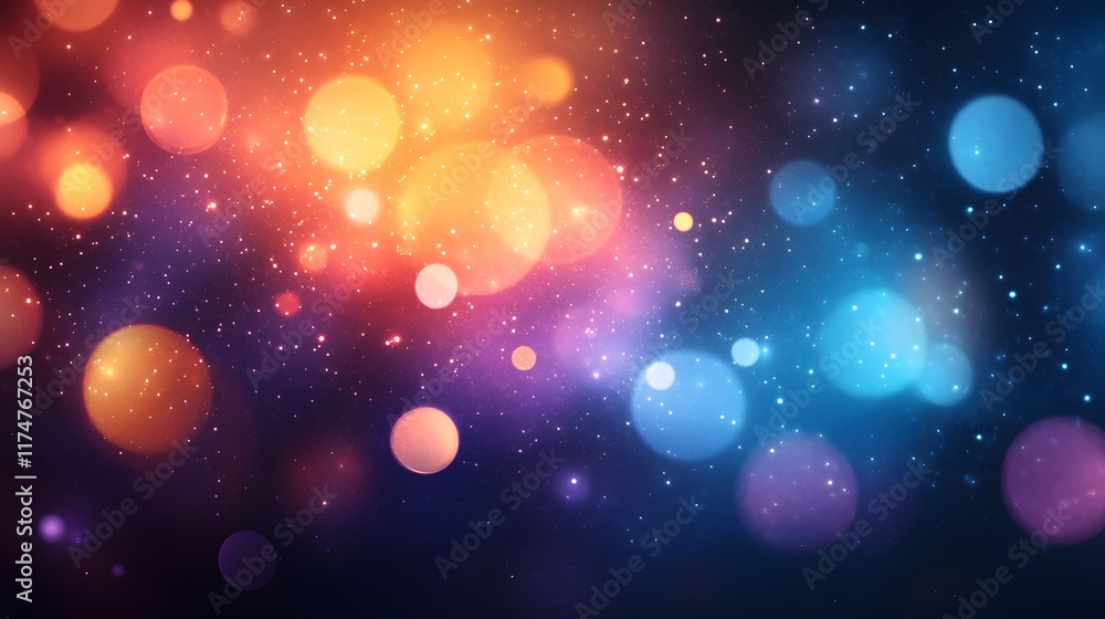 Poster dazzling abstract background with vibrant cosmic bokeh lights glowing celestial stars galaxies and h