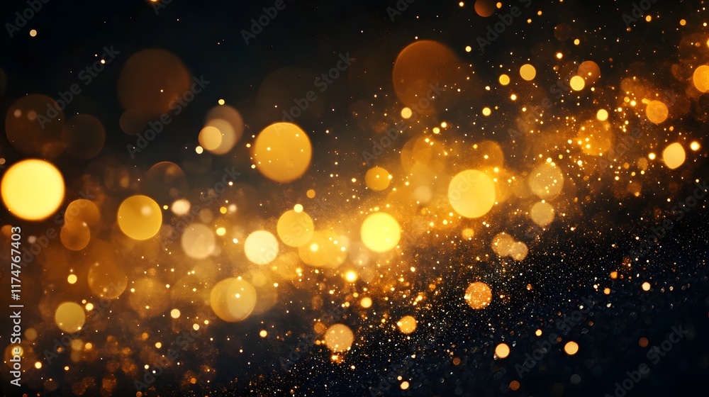 Poster shimmering golden bokeh lights with radiant motion creating a magical vibrant atmosphere of luminosi