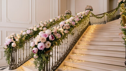 illustration of flowers on the wedding decoration stairs