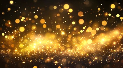 Fototapeta premium Abstract background with shimmering golden sparkles and glittering particles against a dark backdrop Festive and celebratory concept for holidays parties and events such as Diwali Christmas