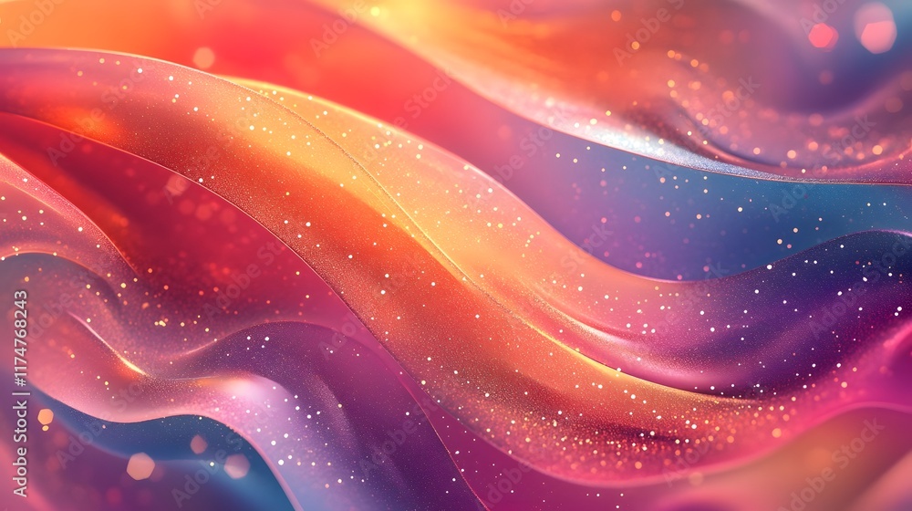 Poster enchanting cosmic swirls of vibrant iridescent lights and glitters in a mesmerizing digital art back