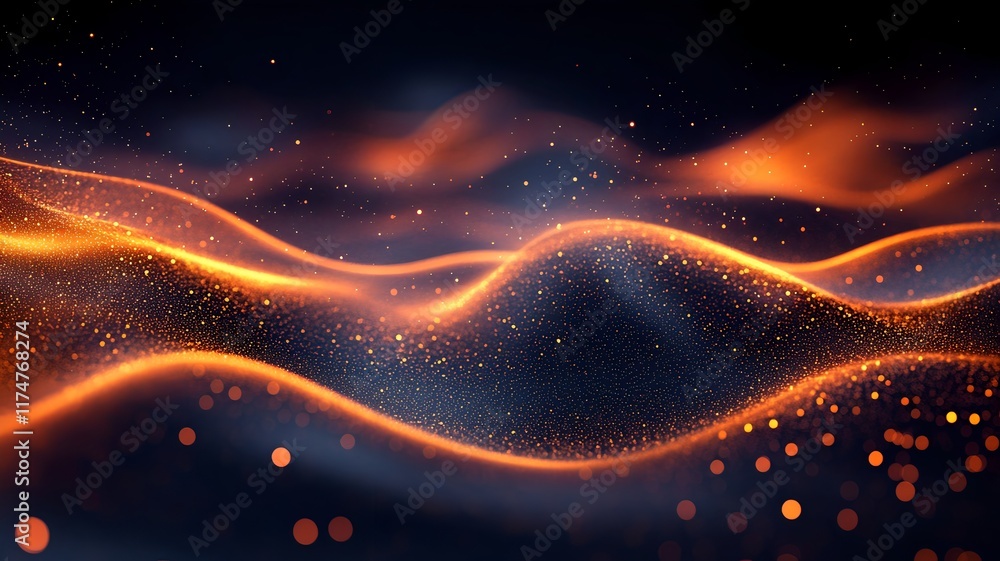 Poster captivating abstract image featuring waves of fiery luminous energy swirling and pulsing through a c