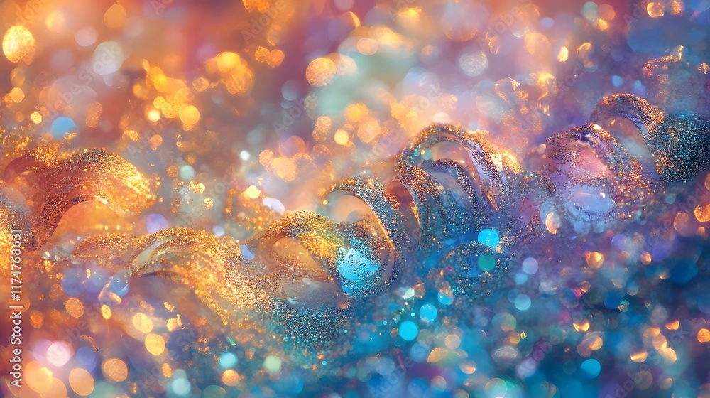 Poster enchanting shimmering fantasy abstract background with sparkling glitters and iridescent bokeh light