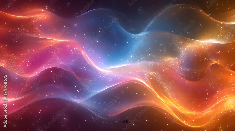 Poster mesmerizing cosmic waves of vibrant interstellar energies flow and dance across the boundless galaxy