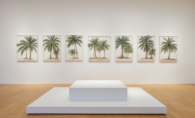 Art display featuring palm tree illustrations