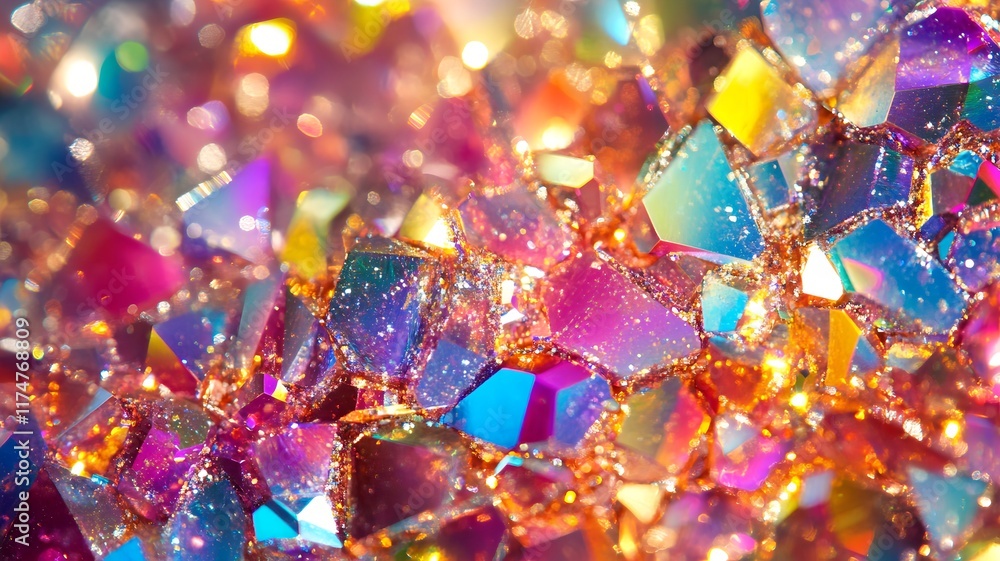 Poster breathtaking close up macro shot of a prismatic gemstone crystal with a captivating kaleidoscopic pa