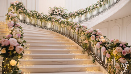 illustration of flowers on the wedding decoration stairs