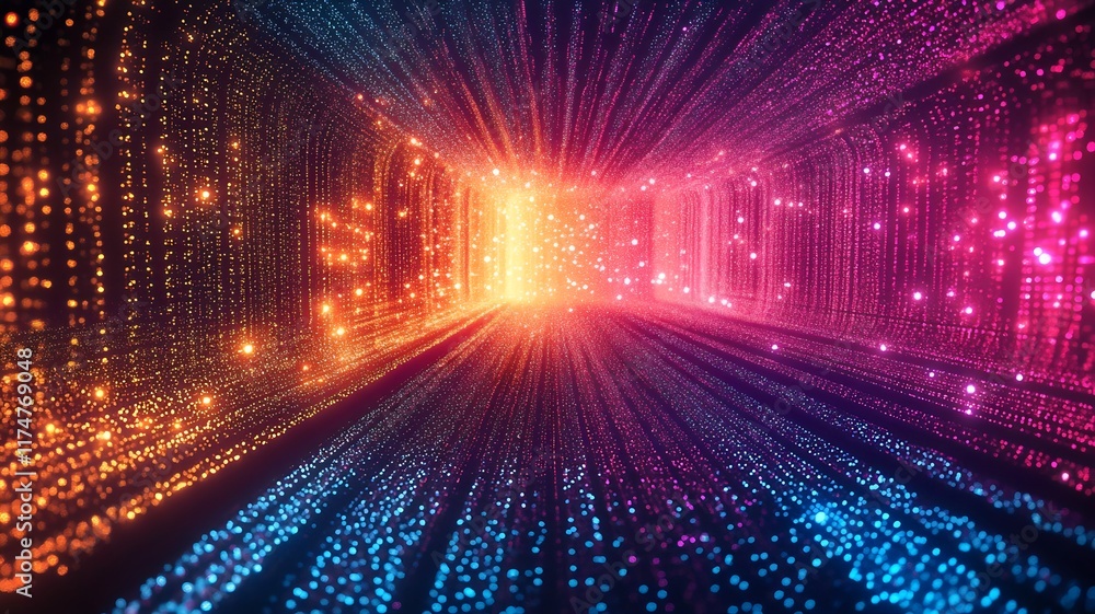 Poster captivating image of a futuristic sci fi inspired tunnel filled with a mesmerizing array of glowing 