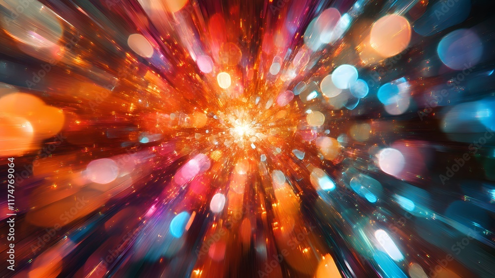 Poster vibrant cosmic explosion of colorful light and energy abstract dynamic image of a powerful radiant b