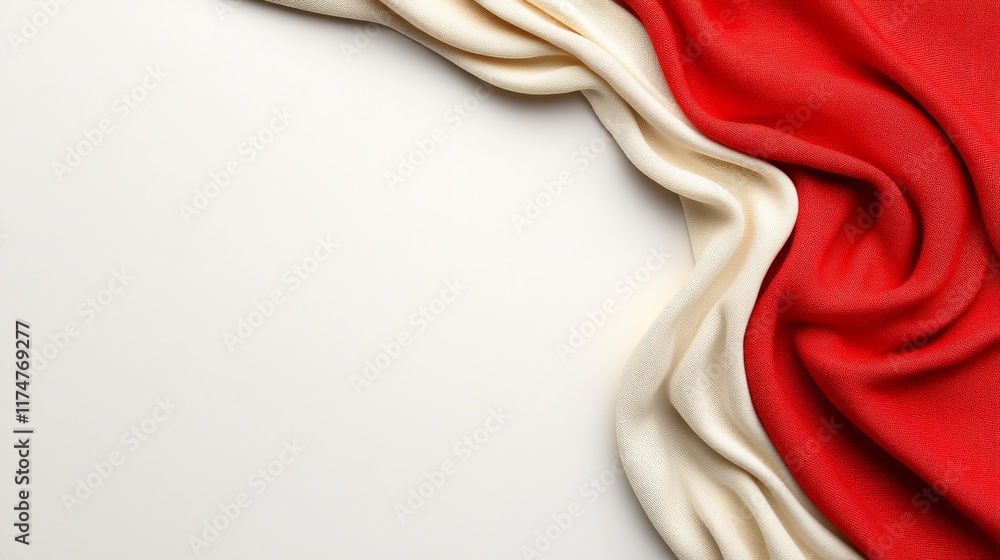 Poster red and cream draped fabric: elegant red and cream fabric elegantly draped, creating a sophisticated