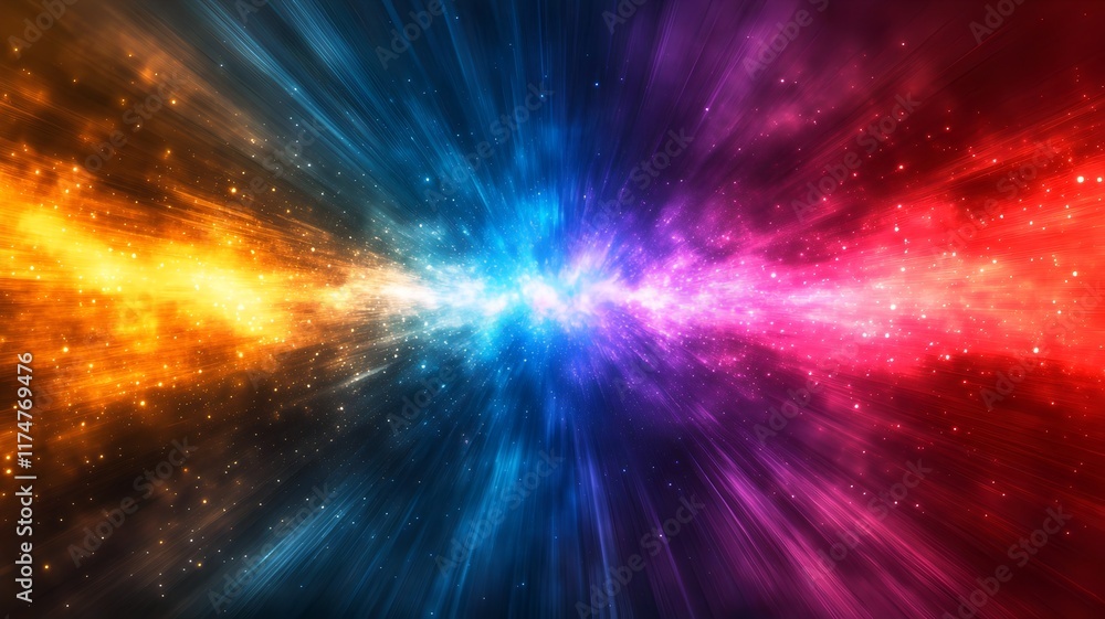 Poster spectacular cosmic explosion of vibrant galactic energy and radiant luminous glow creating a dynamic