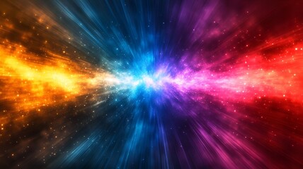 Fototapeta premium Spectacular cosmic explosion of vibrant galactic energy and radiant luminous glow creating a dynamic and futuristic abstract digital art background with a powerful scientific and visual impact