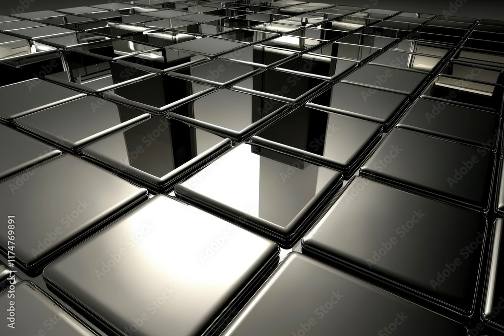 Poster reflective black cubes form abstract geometric pattern