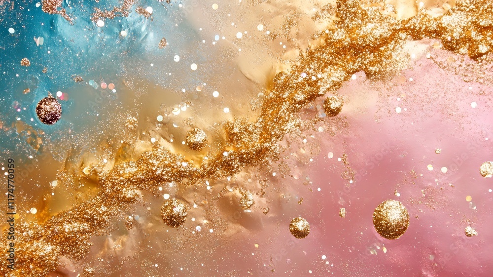 Poster vibrant and dazzling abstract image of a shimmering cosmic glitter explosion with a prismatic kaleid