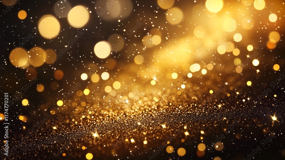 Poster mesmerizing golden glitter particles swirling in an abstract background creating a dazzling shimmeri