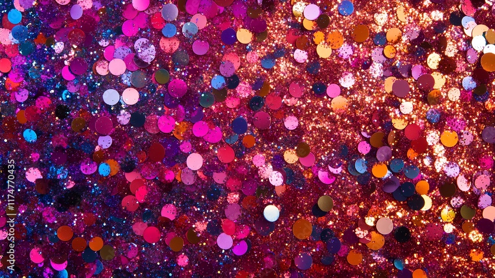 Poster vibrant and shimmering kaleidoscope of multicolored glitter confetti and iridescent lights creating 