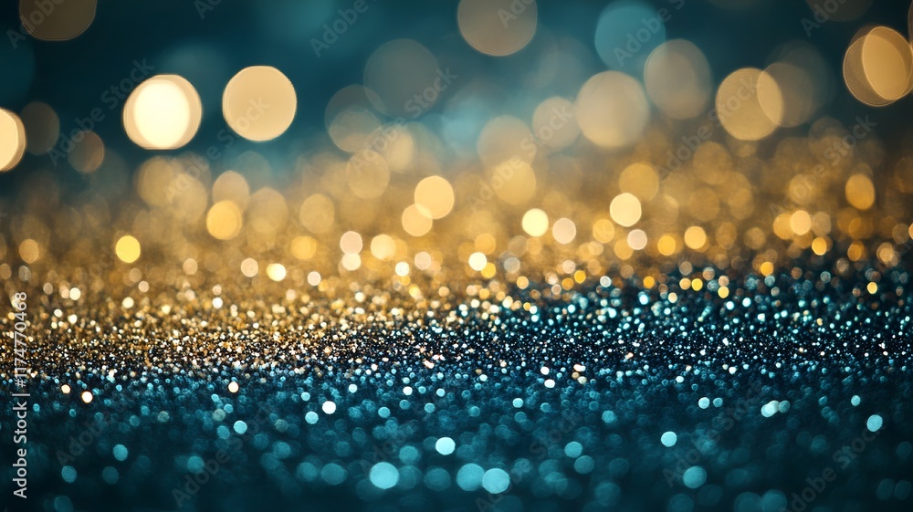 Poster closeup of glittering golden confetti or shiny metallic texture shimmering with radiant light and lu