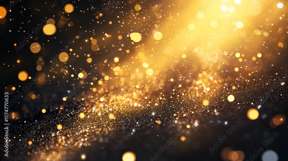 Poster shimmering golden sparkles bursting with a festive glow and celestial radiance creating an ethereal 
