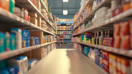 Fototapeta premium Supermarket Aisles Filled With Various Products