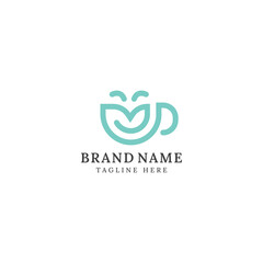 LETTER MD SMILE CUP COFFEE LOGO, A creative and modern logo featuring the letters "MD" seamlessly integrated into the shape of a coffee cup with a smiling design