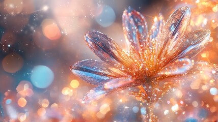 Fototapeta premium Exquisite close up macro photograph capturing the mesmerizing iridescent and shimmering textures of a vibrant colorful floral blossom The image showcases the captivating prismatic glow