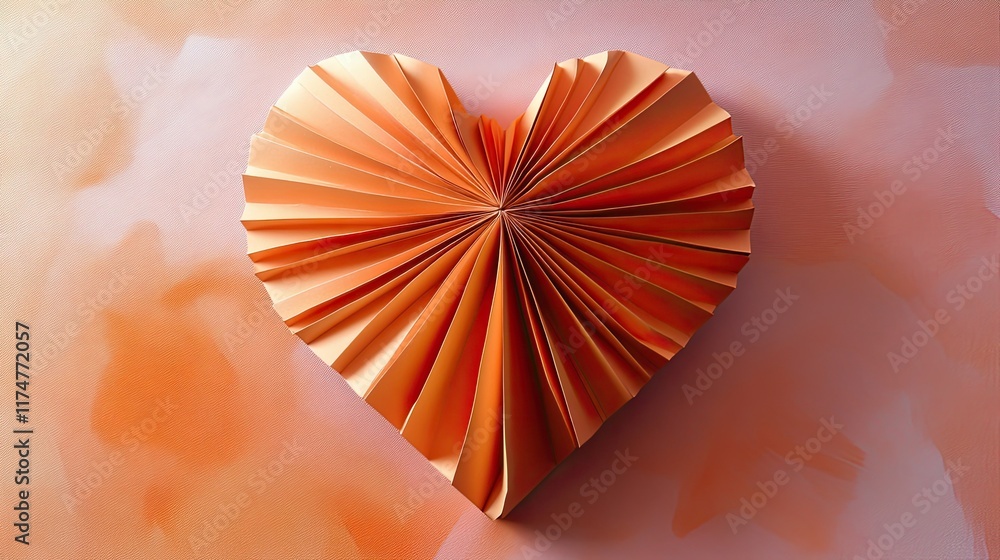 Aufkleber a layered heart paper fold creating sun-inspired shadow patterns, elegantly arranged on a bright, sm