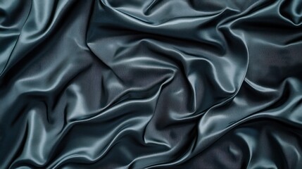 Obraz premium Wide flat lay of dark green satin fabric with shiny, soft folds, providing a luxury background with space for text or elegant design elements