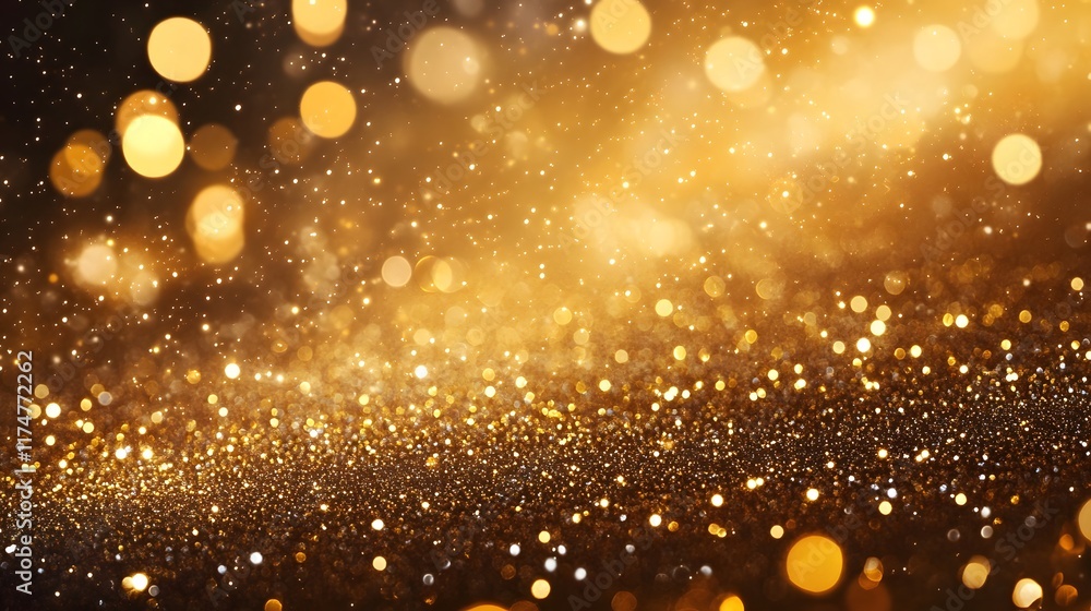 Poster glittering golden backdrop filled with shimmering sparkling lights and textures creating a captivati