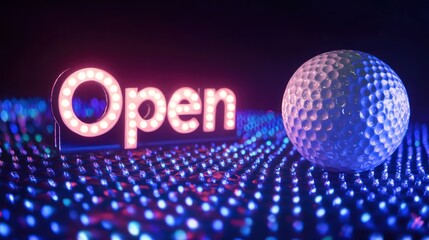 Neon Open Sign with Golf Ball on LED Light Surface