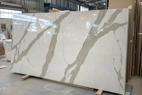 Large White Quartz Slab With Grey Veining